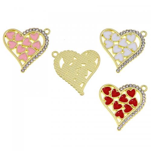 Zinc Alloy Enamel Pendants, Heart, KC gold color plated, fashion jewelry & DIY & micro pave cubic zirconia & hollow Approx 