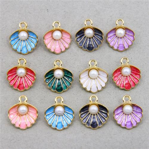 Zinc Alloy Enamel Pendants, with Plastic Pearl, Shell, plated, fashion jewelry & DIY Approx 