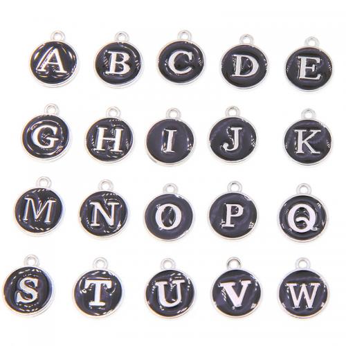 Zinklegierung Buchstaben Anhänger, flache Runde, Platinfarbe platiniert, Modeschmuck & Buchstaben sind von A bis Z & DIY & Emaille, keine, 12x15mm, ca. 100PCs/Tasche, verkauft von Tasche