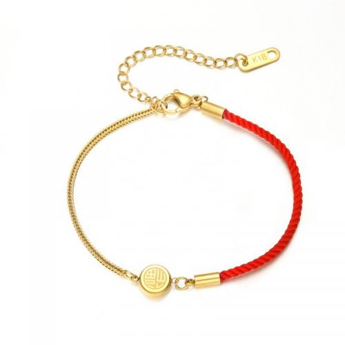 Titanium Steel Bracelet & Bangle, with Nylon Cord, with 5cm extender chain, Flat Round, Vacuum Ion Plating, fashion jewelry & Unisex, red, nickel, lead & cadmium free Approx 18 cm 