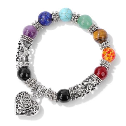 Gemstone Bracelets, Natural Stone, with Zinc Alloy, handmade, fashion jewelry & Unisex Approx 19 cm 