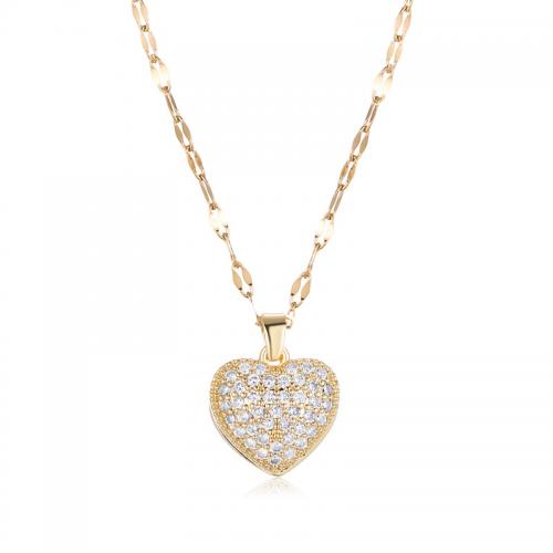 Stainless Steel Jewelry Necklace, 304 Stainless Steel, with Plastic Pearl, with 5cm extender chain, Heart, 18K gold plated, fashion jewelry & for woman & with rhinestone Approx 40 cm 