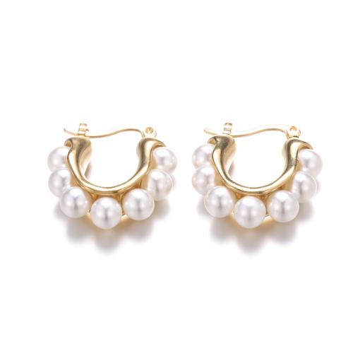 Stainless Steel Leverback Earring, 304 Stainless Steel, with Plastic Pearl, 18K gold plated, fashion jewelry & for woman 