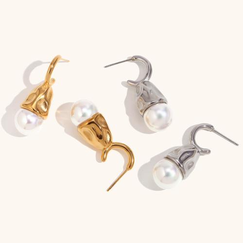 Edelstahl Stud Ohrring, 316 L Edelstahl, mit Kunststoff Perlen, Vakuum-Ionen-Beschichtung, Modeschmuck & für Frau, keine, 34.7x11.8mm, verkauft von Paar