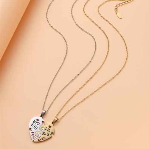 Stainless Steel Jewelry Necklace, 304 Stainless Steel, with 5cm extender chain, Heart, 2 pieces & fashion jewelry & for woman Approx 45 cm 