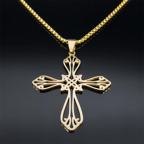 Stainless Steel Jewelry Necklace, 304 Stainless Steel, Cross, polished, fashion jewelry & Unisex Approx 60 cm 