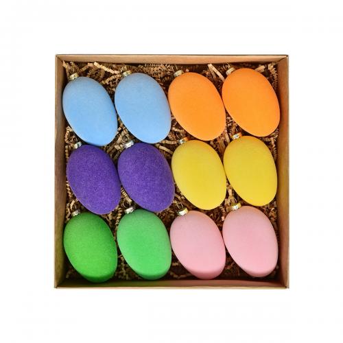 polystyrène Oeufs de Pâques, avec Flocage de tissu, ovale, Bijoux de Noël, couleurs mélangées, Vendu par boîte