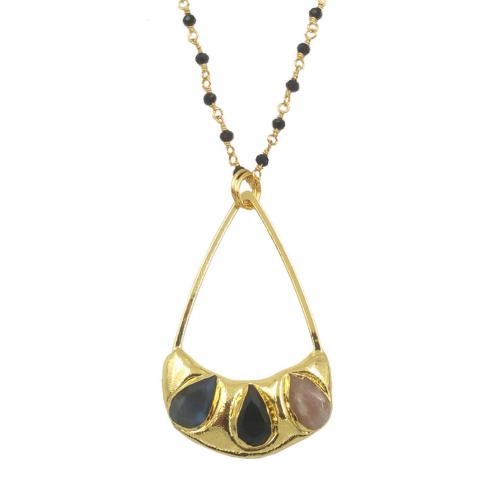 Brass Necklace, with Gemstone, with 2 inch extender chain, gold color plated, fashion jewelry & for woman Approx 18 Inch 