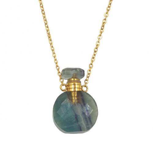 Brass Perfume Bottle Necklace, with Natural Fluorite, with 2 inch extender chain, gold color plated, fashion jewelry & for woman Approx 18 Inch 