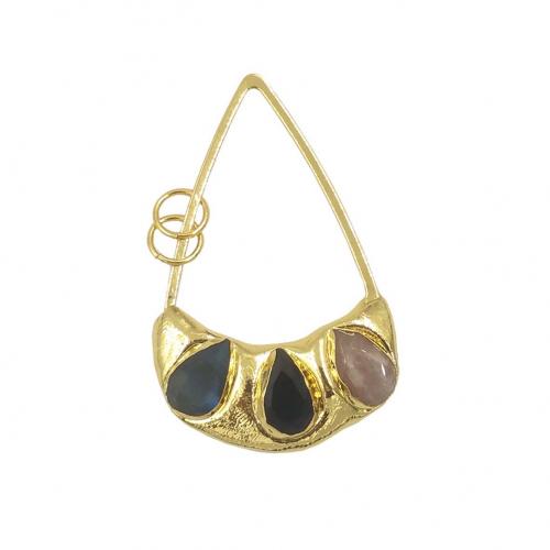 Gemstone Pendantifs en laiton, avec pierre gemme, Placage de couleur d'or, DIY Vendu par PC
