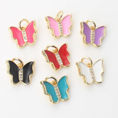 Enamel Brass Pendants, Butterfly, gold color plated, DIY & micro pave cubic zirconia 