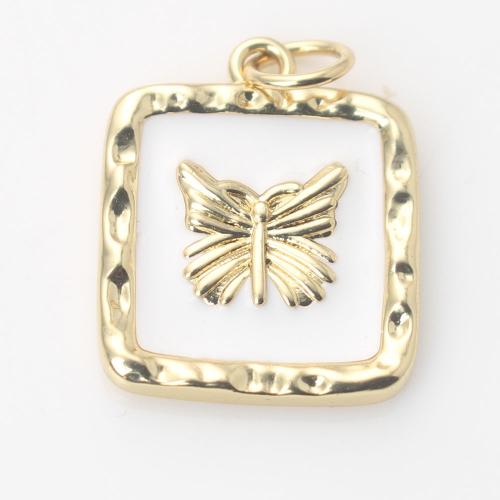 Enamel Brass Pendants,  Square, gold color plated, DIY, white 