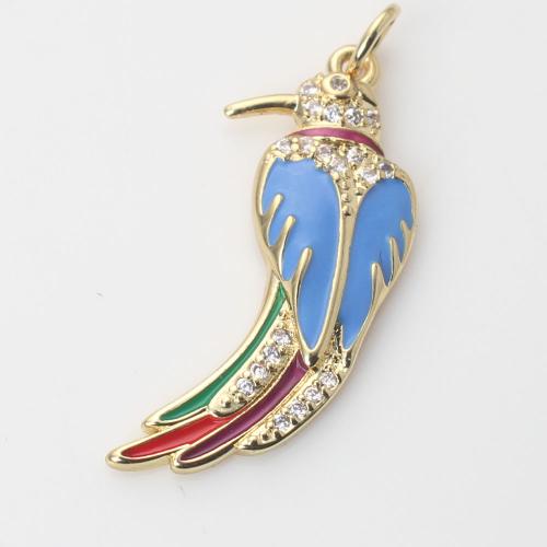 Enamel Brass Pendants, Bird, gold color plated, DIY & micro pave cubic zirconia, mixed colors 