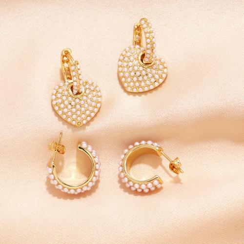Brass Drop Earring, with Plastic Pearl, plated, fashion jewelry golden 