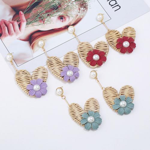 Fashion Create Jewelry Earring, Zinc Alloy, with Bamboo & Plastic Pearl, Heart, handmade, fashion jewelry & for woman 