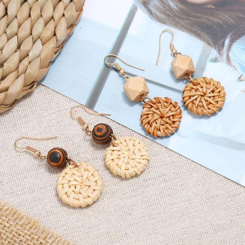 Fashion Create Jewelry Earring, Zinc Alloy, with Straw & Bamboo, handmade, fashion jewelry & for woman 