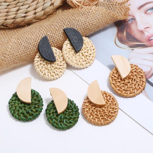 Fashion Create Jewelry Earring, Zinc Alloy, with Straw & Bamboo, Round, handmade, fashion jewelry & for woman 