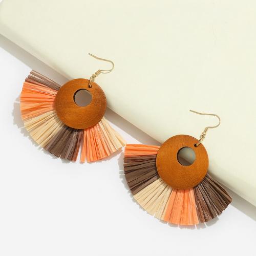 Fashion Fringe Earrings, Wood, with Rafidah Grass, fashion jewelry & for woman & hollow, multi-colored 