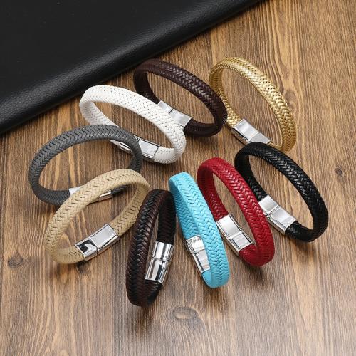 PU Leather Cord Bracelets, Zinc Alloy, with PU Leather, fashion jewelry & for man Approx 21.5 cm 