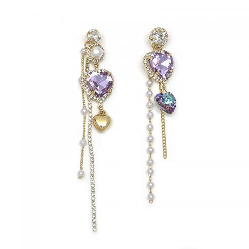 Zinc Alloy Rhinestone Drop Earring, with Plastic Pearl, KC gold color plated, fashion jewelry & for woman & with rhinestone, light purple 