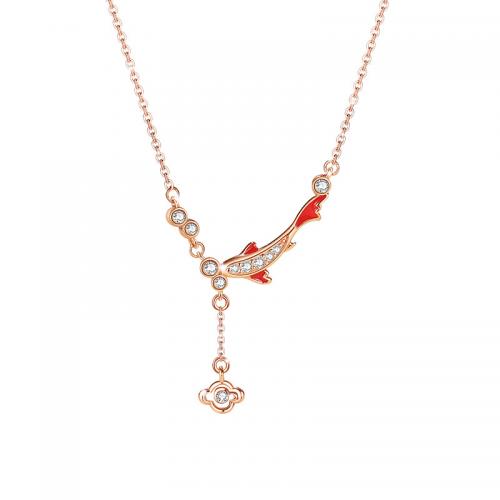 Cubic Zircon Micro Pave Sterling Silver Necklace, 925 Sterling Silver, with 5CM extender chain, plated, micro pave cubic zirconia & for woman & enamel, rose gold color Approx 40 cm 