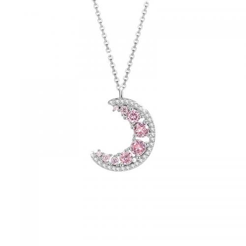 Cubic Zirconia Micro Pave Sterling Silver Necklace, 925 Sterling Silver, with 5CM extender chain, Moon, plated, micro pave cubic zirconia & for woman, silver color Approx 40 cm 