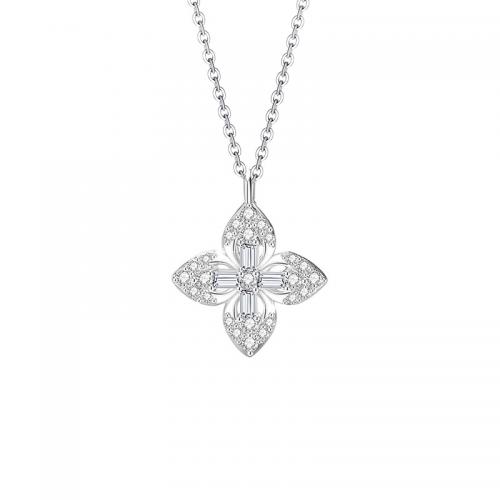 Cubic Zircon Micro Pave Sterling Silver Necklace, 925 Sterling Silver, with 5CM extender chain, plated, micro pave cubic zirconia & for woman, silver color Approx 40 cm 