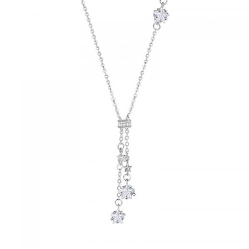 Cubic Zircon Micro Pave Sterling Silver Necklace, 925 Sterling Silver, with 5CM extender chain, plated, micro pave cubic zirconia & for woman, silver color Approx 40 cm 