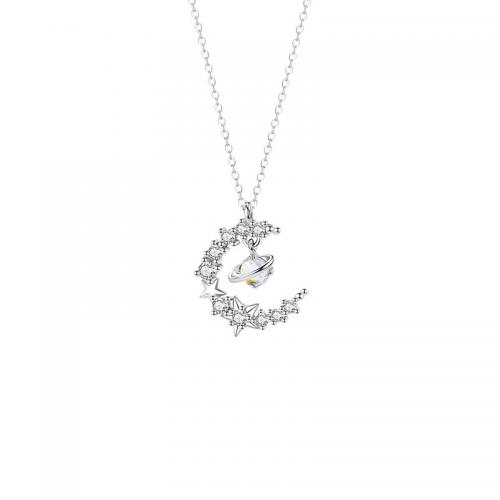 Cubic Zirconia Micro Pave Sterling Silver Necklace, 925 Sterling Silver, with Lampwork, with 5CM extender chain, plated, micro pave cubic zirconia & for woman, silver color Approx 40 cm 