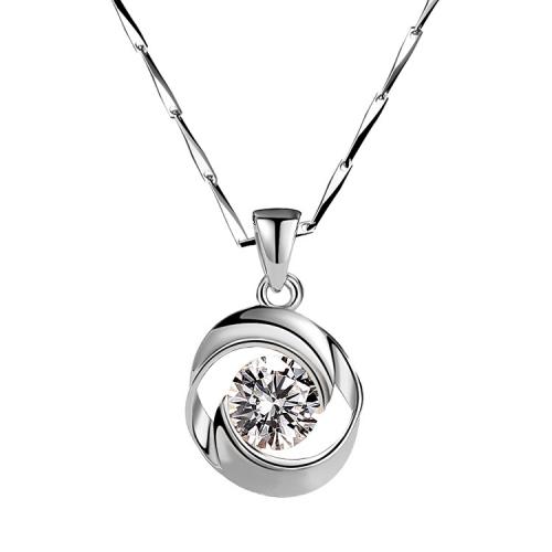Cubic Zirconia Sterling Silver Necklace, 925 Sterling Silver, with 5CM extender chain, plated, micro pave cubic zirconia & for woman, silver color Approx 40 cm 