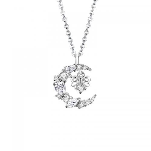 Cubic Zirconia Micro Pave Sterling Silver Necklace, 925 Sterling Silver, with 5CM extender chain, plated, micro pave cubic zirconia & for woman, silver color Approx 40 cm 