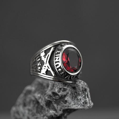 Titanium Steel Finger Ring, with Ruby, polished & for man, silver color 