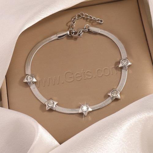 Stainless Steel Chain Bracelets, 304 Stainless Steel, plated, for woman & with rhinestone 