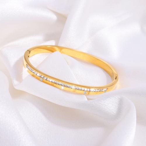 Stainless Steel Bangle, 304 Stainless Steel, for woman & with rhinestone, golden 
