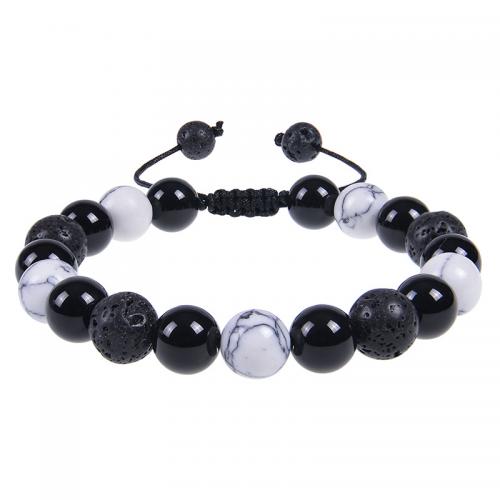 Lava Bracelet, with Obsidian & Cotton Cord, Round, handmade & Unisex Approx 7-11.8 Inch 