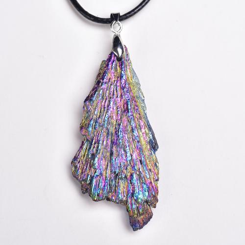Gemstone Necklaces, Schorl, Feather, plated, natural & DIY, pendant length 40-50mm 