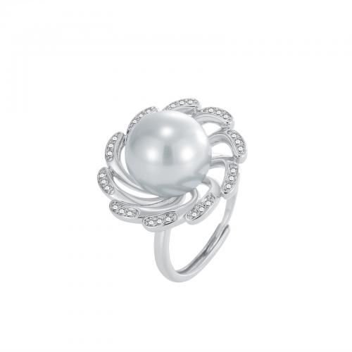 Brass Finger Ring, with Plastic Pearl, fashion jewelry & for woman 