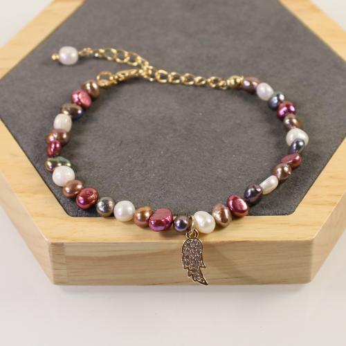 Cultured Freshwater Pearl Brass Bracelet, with Brass, with 5cm extender chain, high quality plated, fashion jewelry & micro pave cubic zirconia & for woman Approx 17 cm 