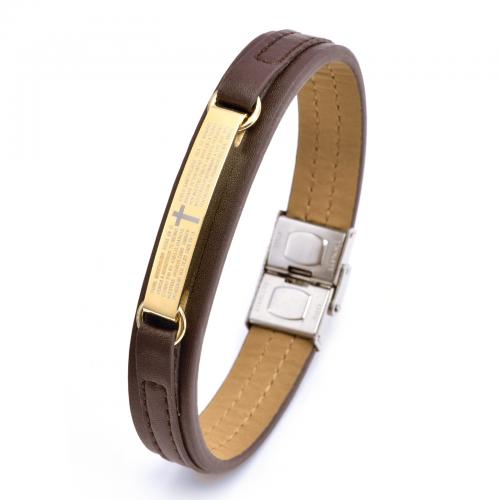 PU Leather Cord Bracelets, with Titanium Steel, Vacuum Ion Plating, fashion jewelry & for man 15mm Approx 22 cm 