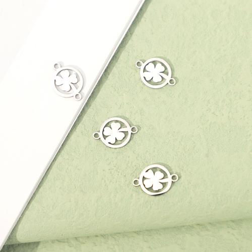 Stainless Steel Charm Connector, 304 Stainless Steel, Flat Round, polished, fashion jewelry & DIY & 1/1 loop & hollow, original color 