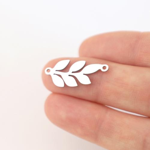 Stainless Steel Charm Connector, 304 Stainless Steel, Leaf, polished, fashion jewelry & DIY & 1/1 loop, original color 
