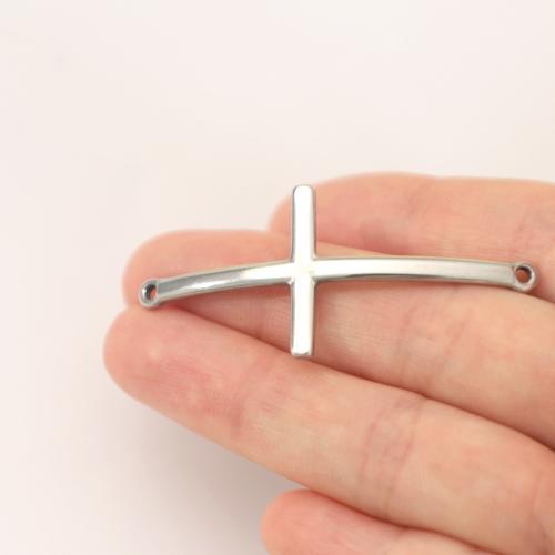 Stainless Steel Charm Connector, 304 Stainless Steel, Cross, polished, fashion jewelry & DIY & 1/1 loop, original color 