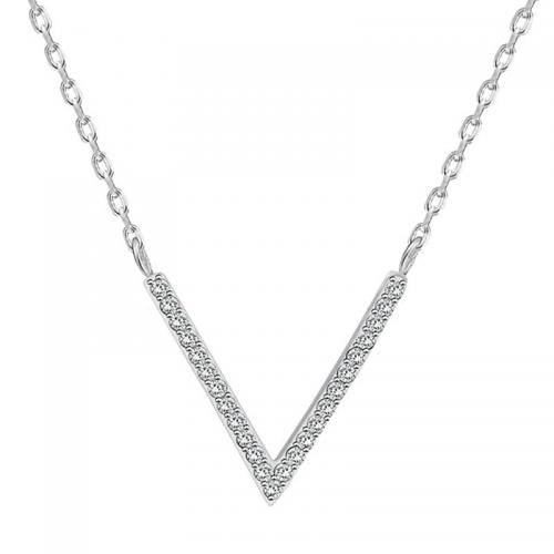 Cubic Zircon Micro Pave Sterling Silver Necklace, 925 Sterling Silver, with 4.5cm extender chain, Letter V, fashion jewelry & micro pave cubic zirconia & for woman Approx 41 cm 