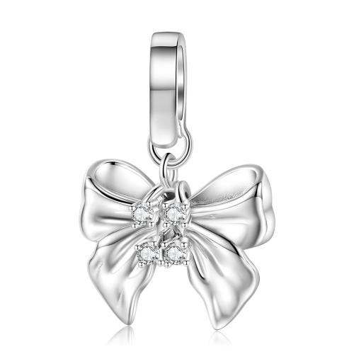 Cubic Zirconia Micro Pave Sterling Silver Pendant, 925 Sterling Silver, Bowknot, DIY & micro pave cubic zirconia 