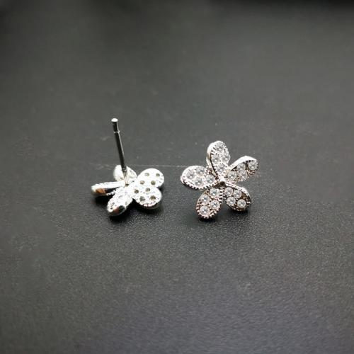 Cubic Zirconia Micro Pave Sterling Silver Earring, 925 Sterling Silver, Flower, polished, fashion jewelry & micro pave cubic zirconia & for woman 