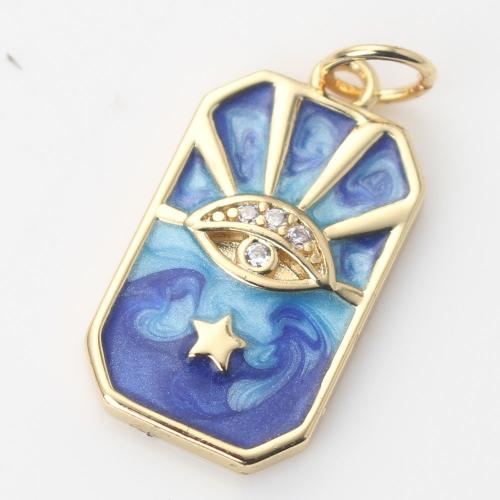 Enamel Brass Pendants, Square, gold color plated, DIY & micro pave cubic zirconia, blue 