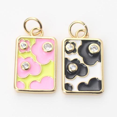 Enamel Brass Pendants, Rectangle, gold color plated, DIY & micro pave cubic zirconia 
