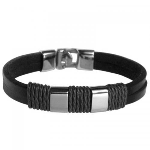 PU Leather Cord Bracelets, with Zinc Alloy, fashion jewelry & for man, black Approx 22 cm 