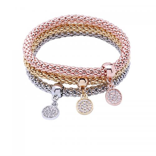 Zinc Alloy Rhinestone Bracelets, three pieces & fashion jewelry & for woman & with rhinestone, mixed colors Approx 10.02 Inch 