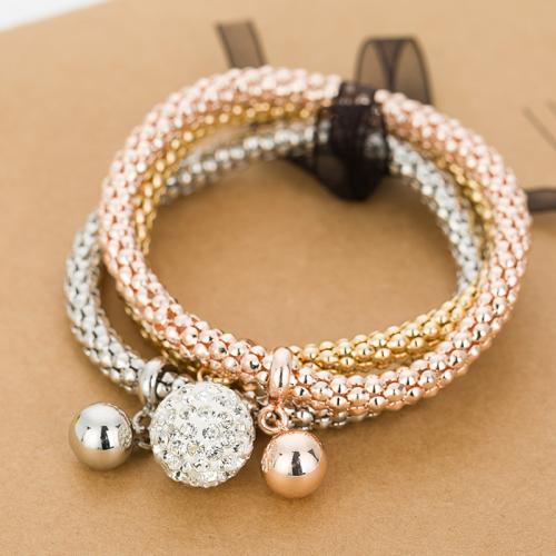 Zinc Alloy Rhinestone Bracelets, plated, three pieces & fashion jewelry & for woman & with rhinestone, mixed colors Approx 10.02 Inch 